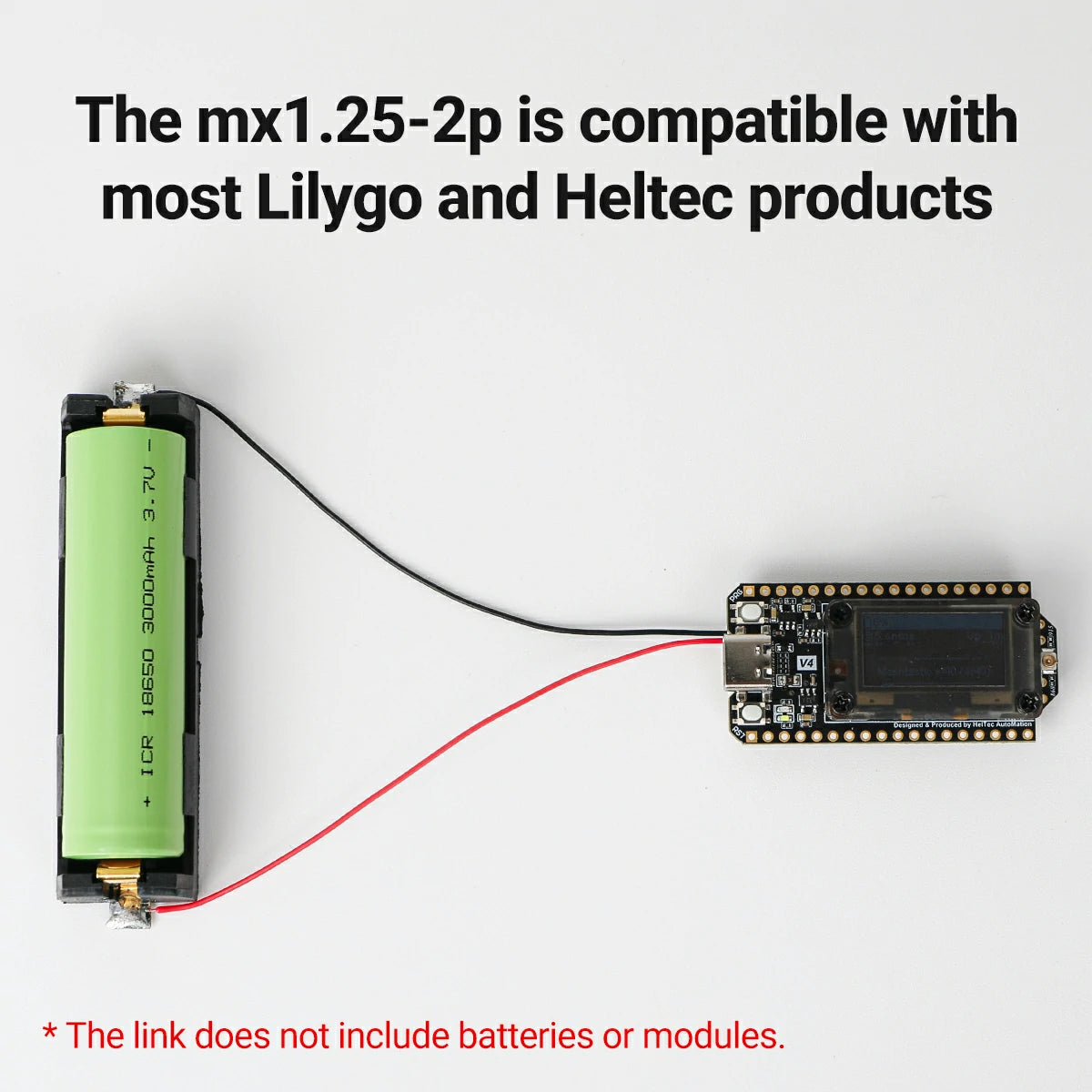 Single cell 18650 battery slot+mx1.25 2p